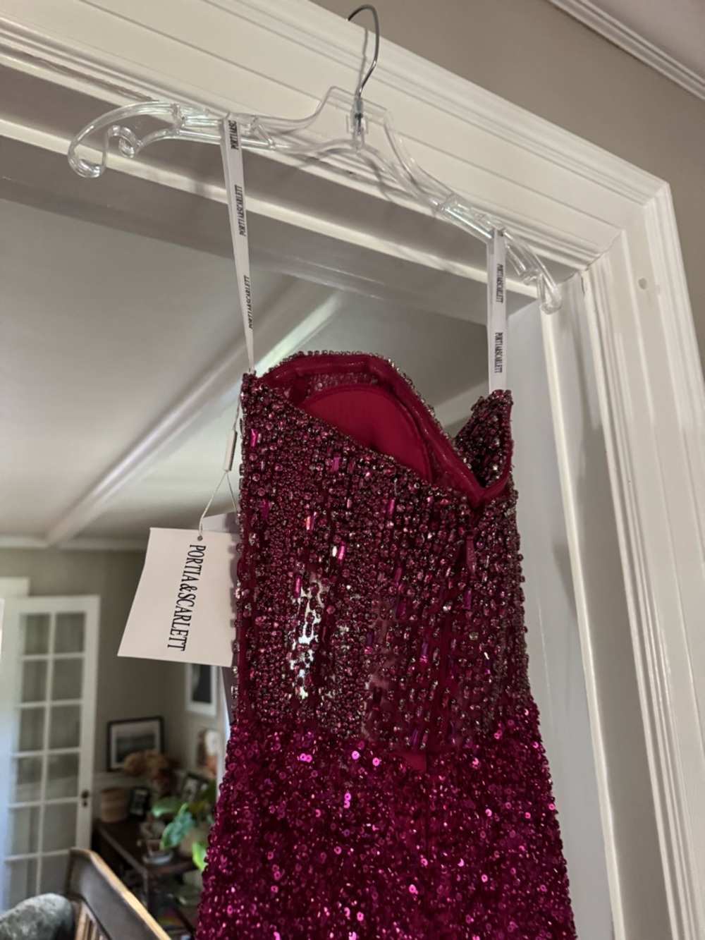 Portia and Scarlett Strapless Fuchsia Sequin Corset Gown PS24850C - Picture 5 of 8